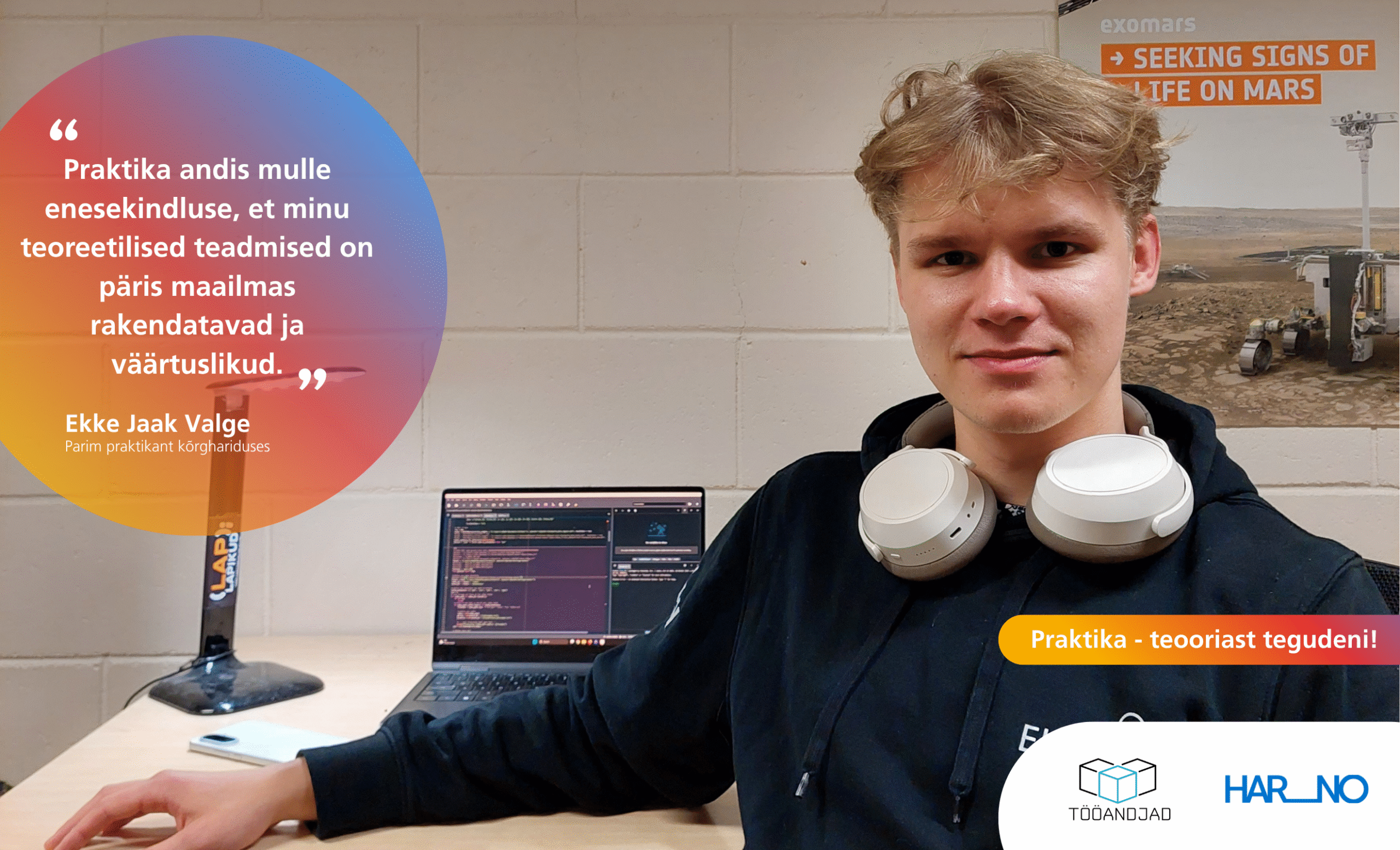 „Parim praktika 2025“ konkursil kõrghariduse kategoorias parimaks praktikandiks valitud Ekke Jaak Valge.